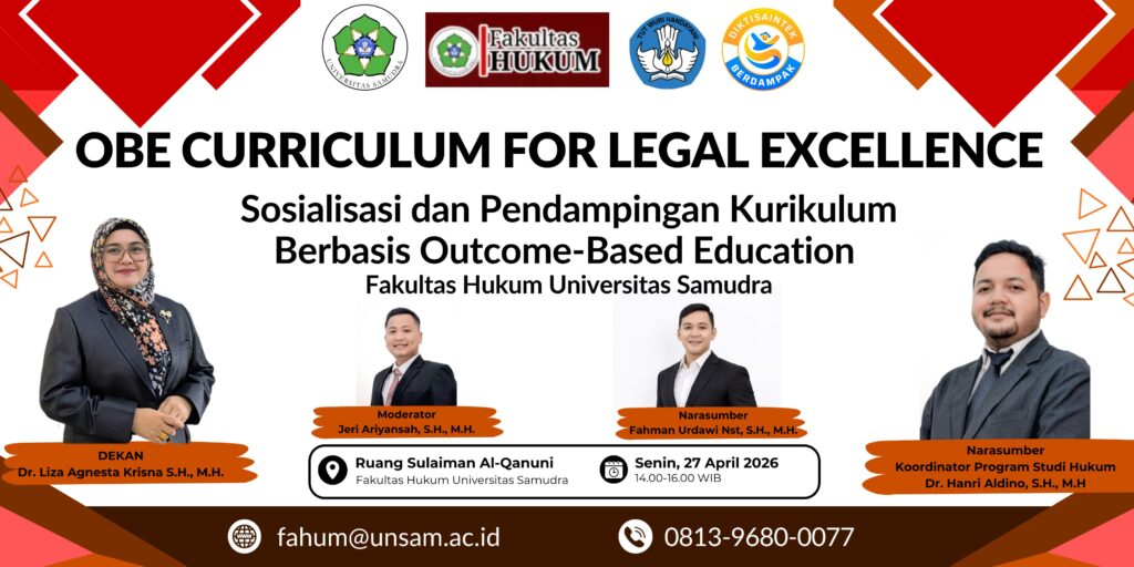 obe for legal excellence sosialisasi dan pendampingan kurikulum berbasis outcome di lingkungan fh universitas samudra